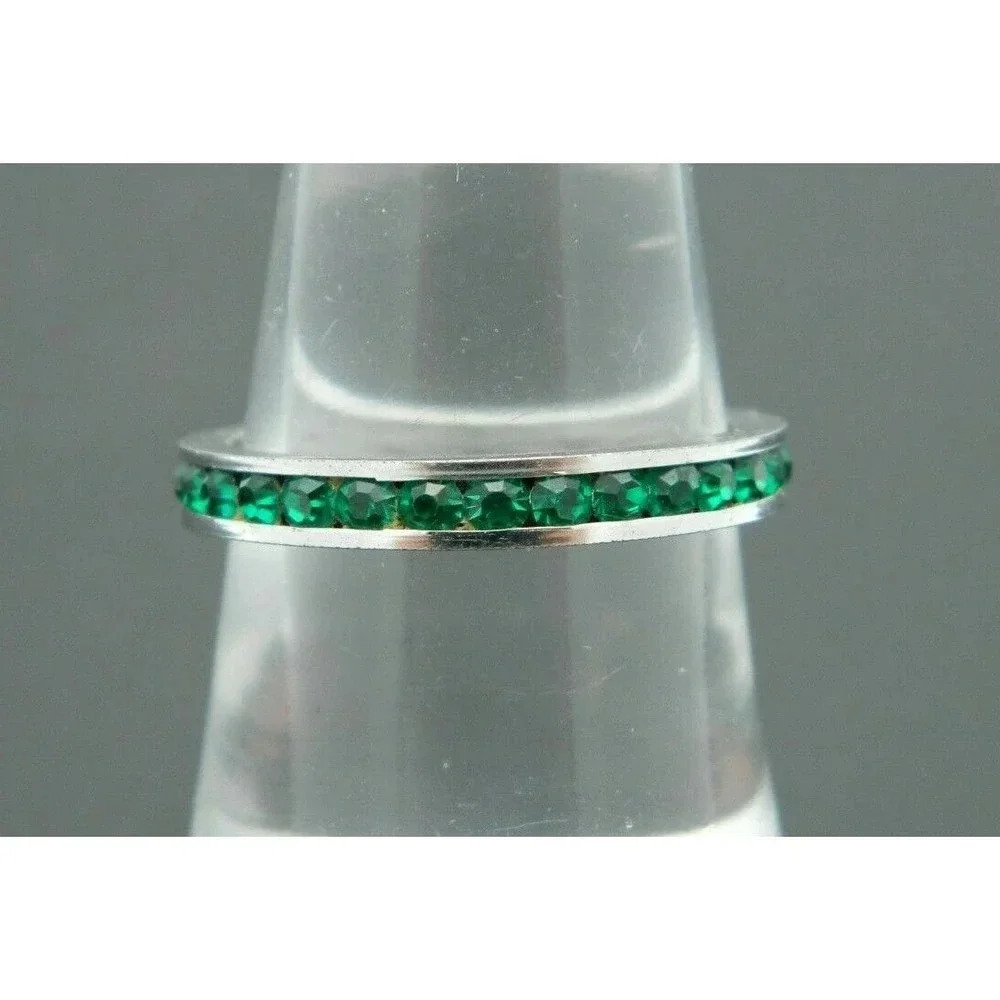ESPO Signed Sterling Silver Green Rhinestone Band Ring Size 7.25